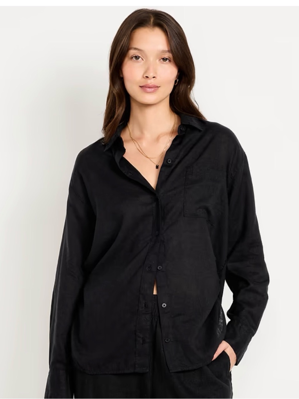 Old Navy Black Linen Boyfriend Button-Down Shirt Size XL - Picture 2 of 5